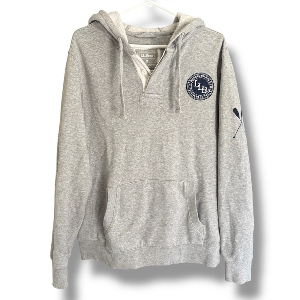 Vintage L.L. Bean Gray Button Up Hoodie with Navy Logo